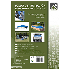 Toldo impermeable reforzado 5x8m azul plata