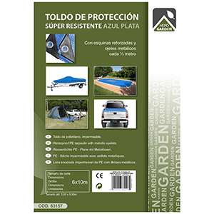 Toldo impermeable reforzado 6x10m azul plata